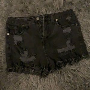 Distressed black shorts